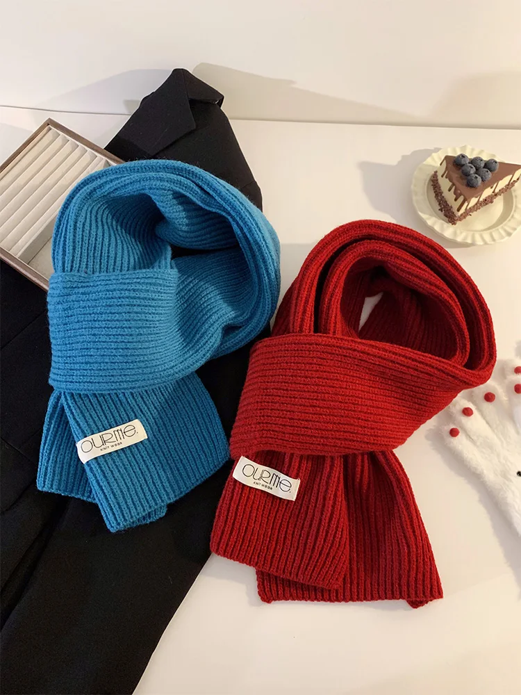 Soft Cozy Color Knitted Wool Scarf Women's Winter Warmth Couple Neck Warmer Korean Style Atmosphere Long Rectangle Scarf