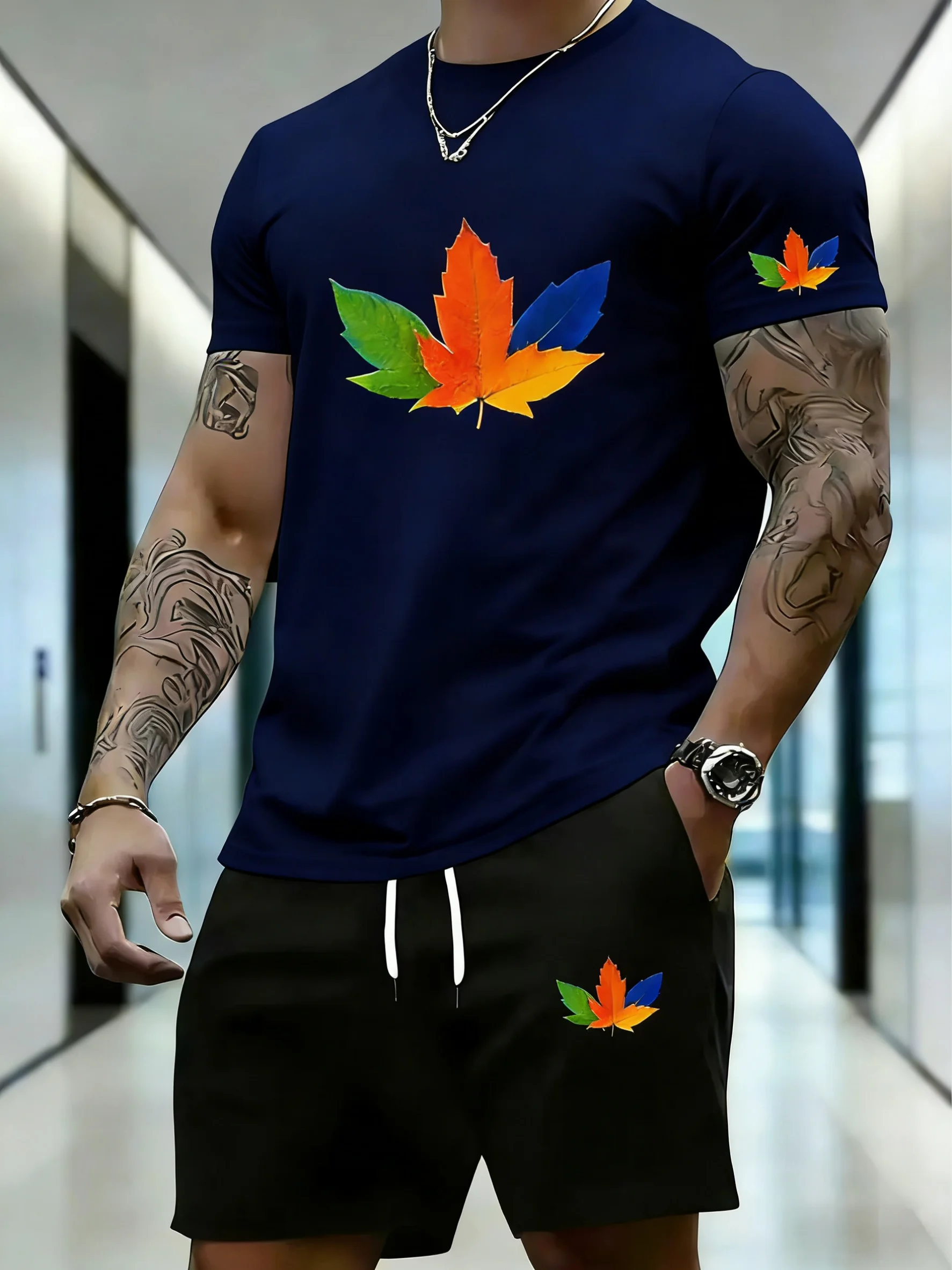 

Men's Summer T-shirt Short Sleeve Set, Sports Short Sleeve Set Two-Piece Fashion Trendy Fitness Running Short Sleeve Set