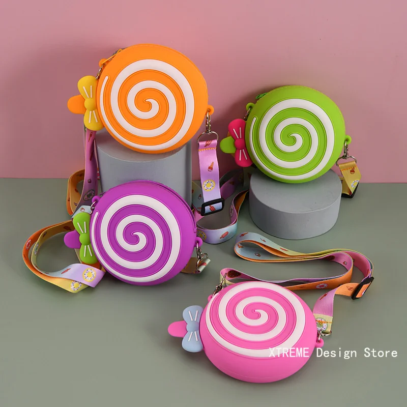 Silicone Round Candy Kids Crossbody Bag Cute Girls Lollipop Shoulder Messenger Bag Adjustable Strap Children's Small Coin Purse