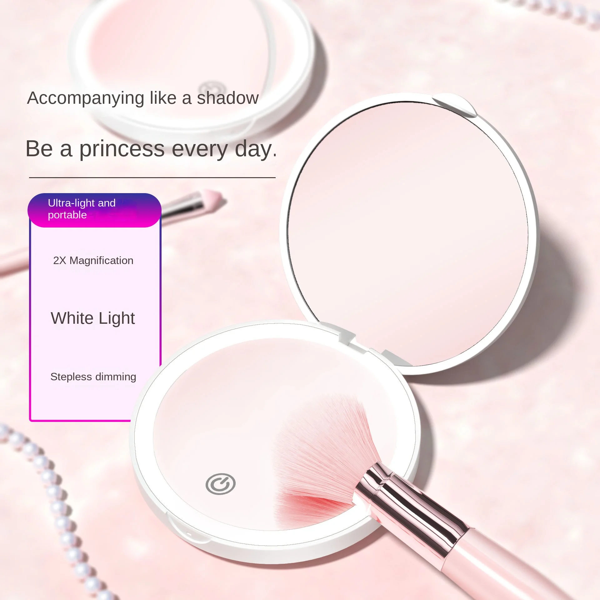 Folding LED Makeup Mirror Portable Rechargeable Lighted Cosmetic Mirror   Gift for Women Girls Pocket Purse