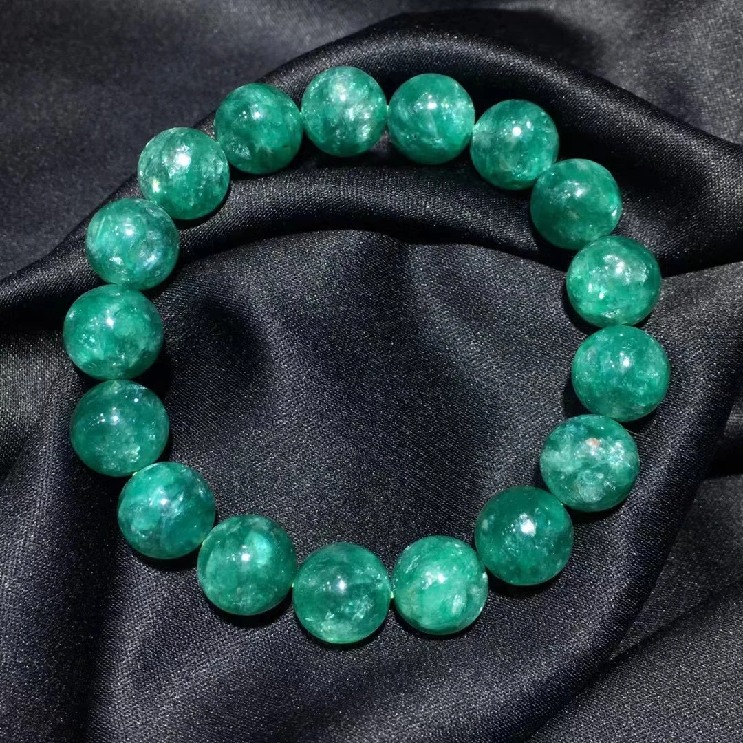 

Natural Green Emerald Round Beads Bracelet Women Rarest Qinglong Mica 11.2mm Green Emerald Jewelry AAAAAAA