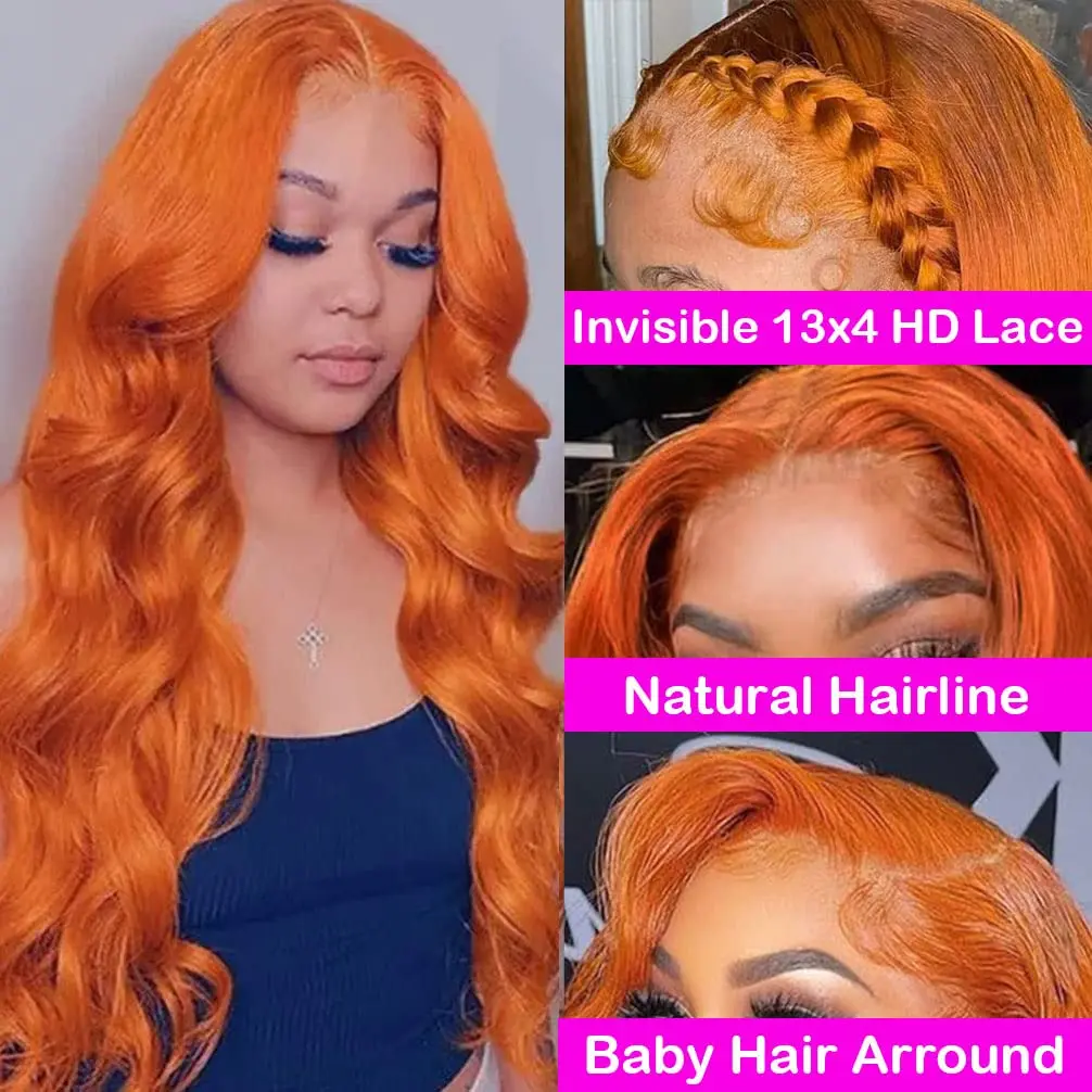 Orange Ginger 13x6 HD Lace Front Human Hair Wigs Body Wave 30 Inch 13x4 Lace Frontal Wig Colored Wigs for Women Choice Cosplay