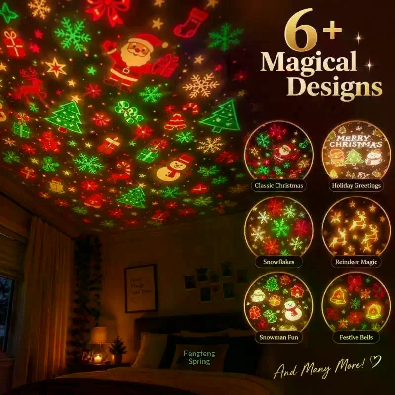 Christmas Projector Light, USB Powered Christmas Night Light With 6+ Holiday Patterns, Flexible Tree Lamp For Bedroom, Ceiling
