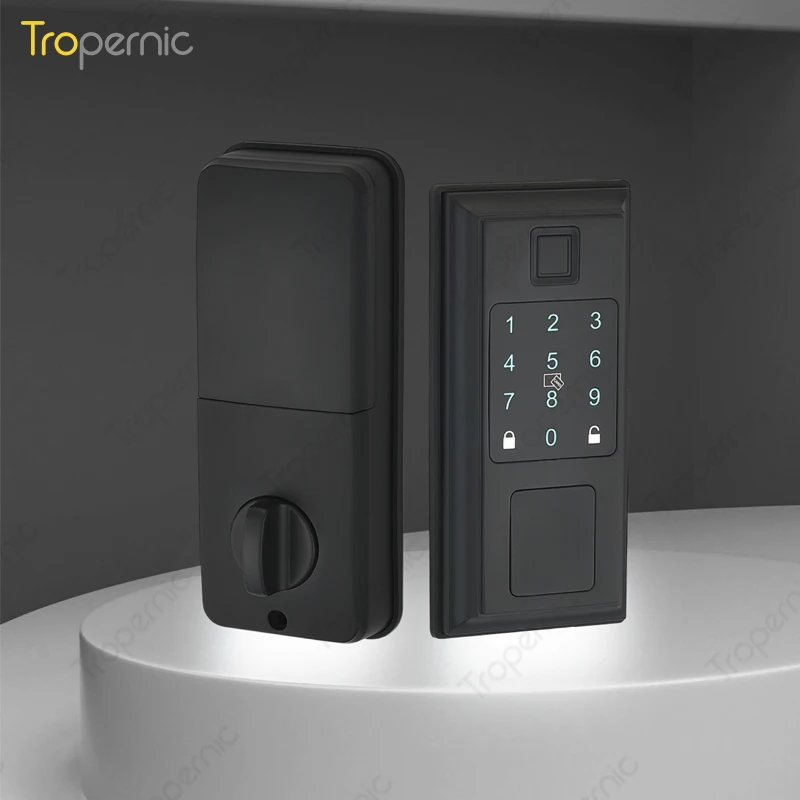 Metal Pane Smart Deadbolt Front Door Alexa WiFi TTlock App Biometric Fingerprint keyless Entry Keypad door lock with Gateway