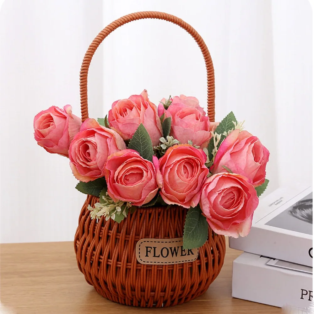 with Handle Imitation Rattan Storage Baskets Handwoven 8 Styles Handhold Weaving Basket Household Home Decoration Braid Basket