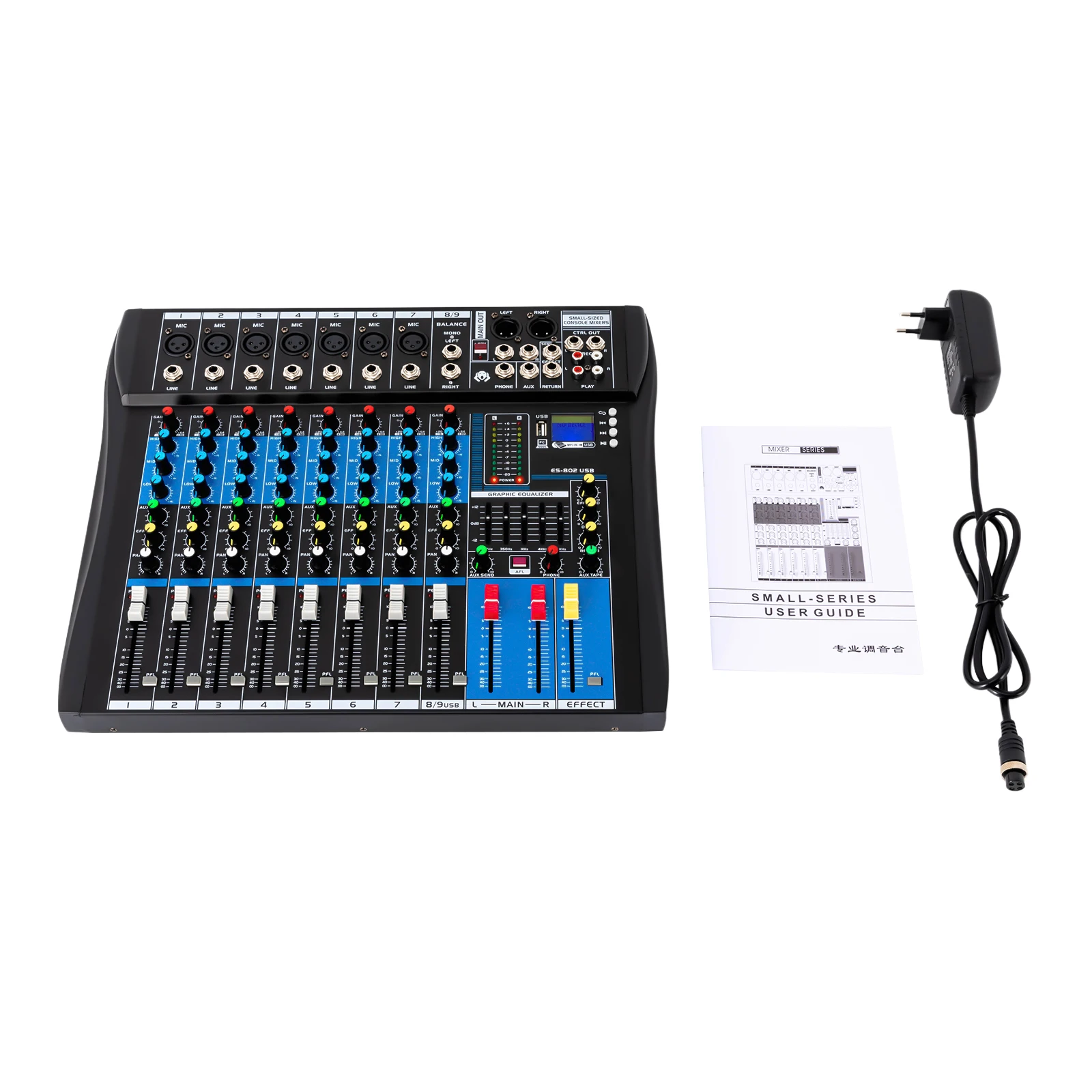 Professional 8 Channel Stereo Sound Mixer Bluetooth USB Recording Computer Playback Phantom Power USB Digital Audio Mixer