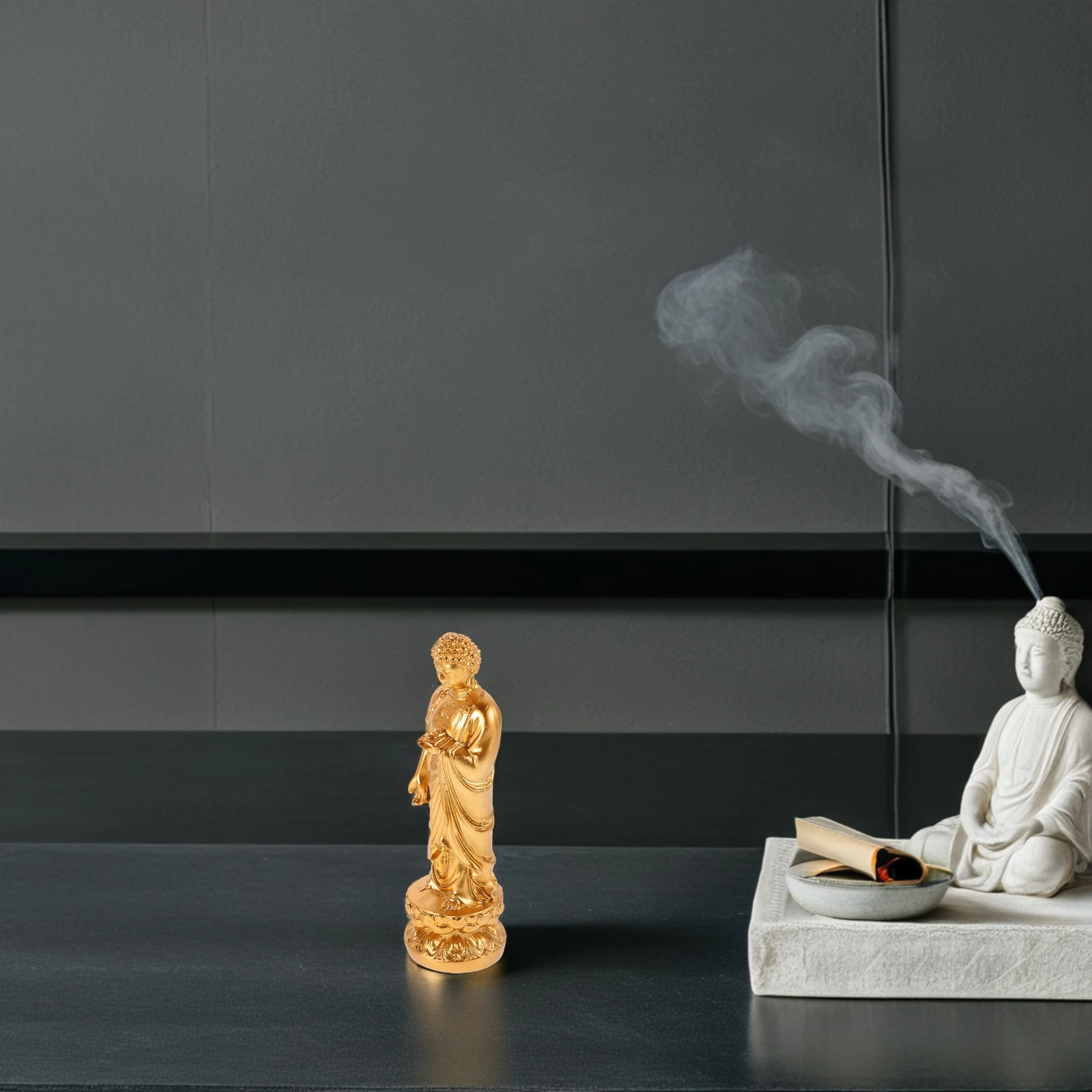 

Golden Resin Buddha Statue Decorative Piece Home Accessory Living Room Entryway Zen Garden Sculpture Asian Buddist Figurine