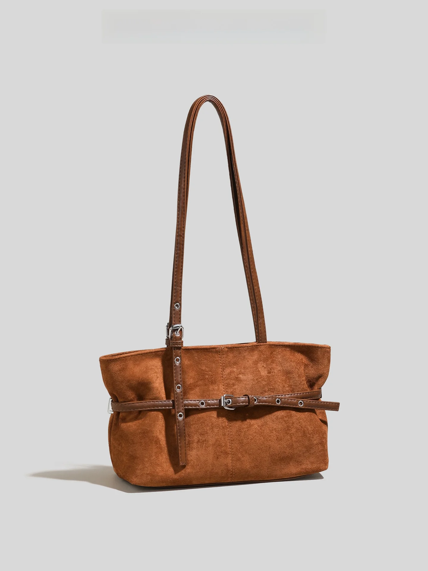 

GIRRYA Suede Leather Tote Bag Women's Commuter Bag with Belt Decoration Fall Winter New Style Handbag Soft PU Handle