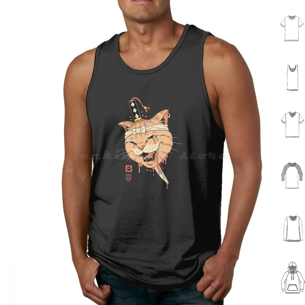Catabuki camisetas sin mangas chaleco sin mangas gato gatos animales Catabuki Namakubi Catana Katana japonés Anime Retro Felino