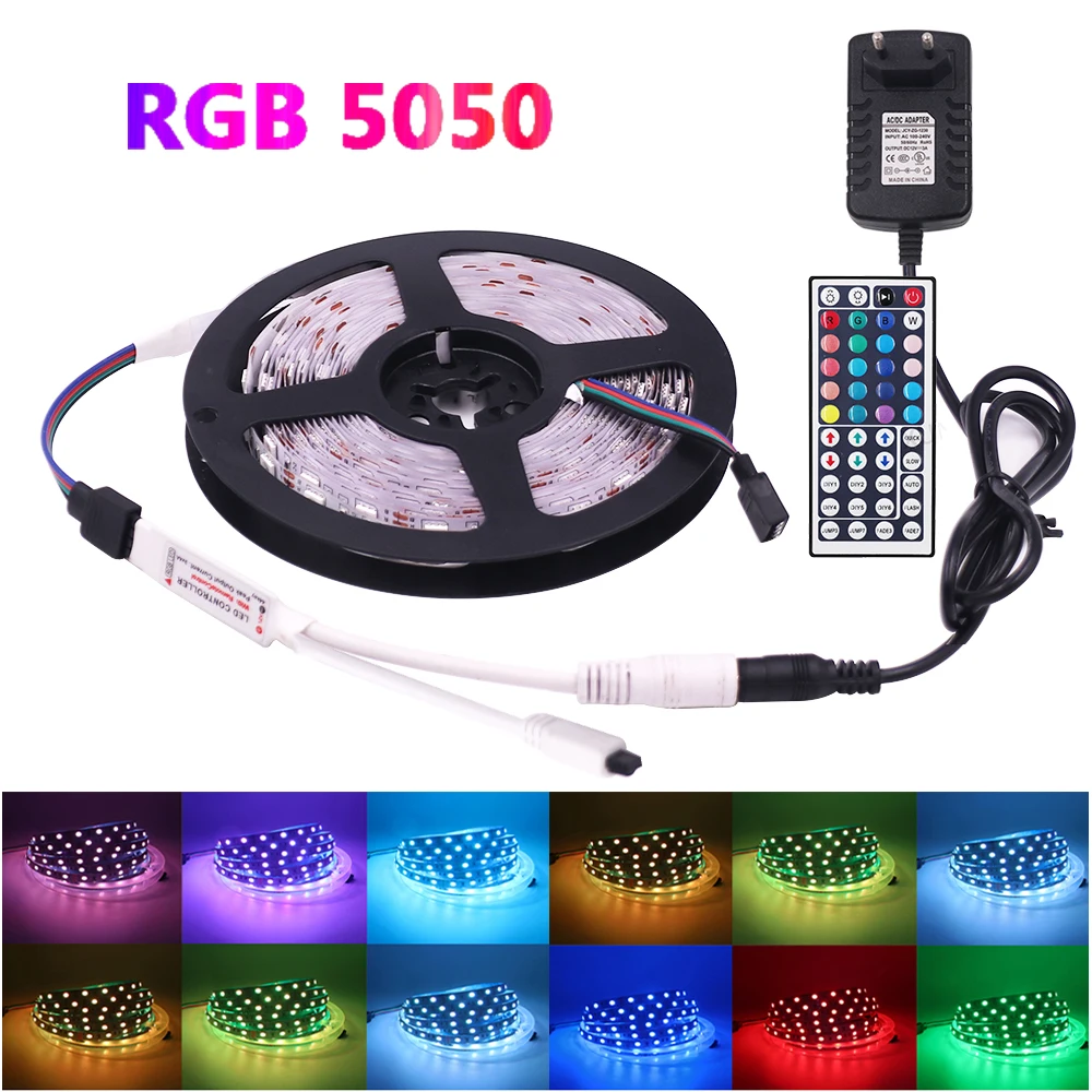 RGB LED Strip TV Backlight 12V 5050 60Leds/m Flexible LED Tape Remote Control Luces Led Ribbon IP20 IP65 Waterproof Room Decor