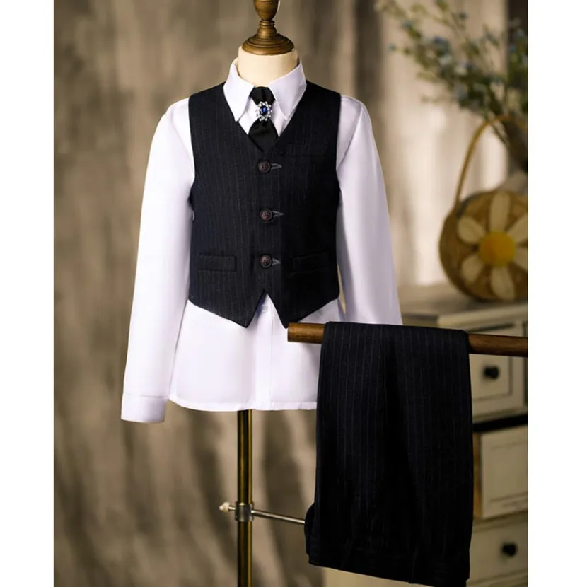 6-teiliger gestreifter Gentleman-Smokinganzug für Jungen, Kinder-Catwalk-Festoutfit, Kinder-Hochzeits-, Geburtstags-, Party- und Auftrittskostüm-Set A2159 – Detail 4