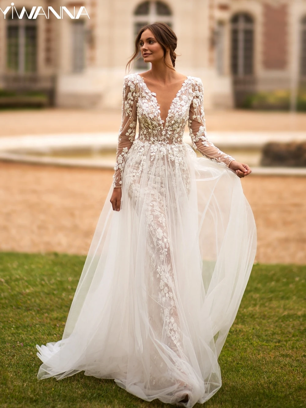 Sexy Deep V-neck Backless Wedding Dress Sparkly Lace Appliques Bride Robe 2024 Elegant Bridal Gown Customized Robe De Mariée