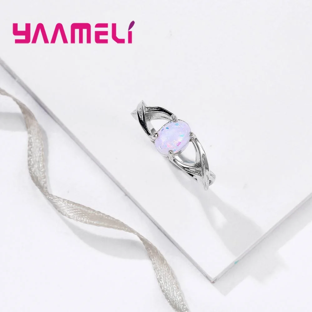 Women Bridal Wedding Engagement 925 Sterling Silver Finger Rings Oval Shape Opal Simple Style Present Jewelry Crystal