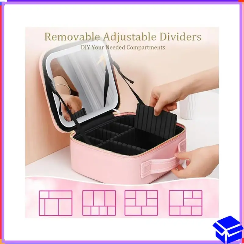 

Reliable Travel Makeup Bag Cosmetic Bag Makeup Organizer Bag With Mirror Make Up Case Of 3-Color LED Lighted Makeup Train Case