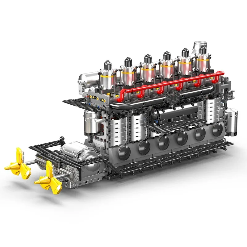 Mold King 10209 Technische inline 6-cilinder vliegdekschipmotor Bouwstenen Speelgoedset met motor en batterijdoos