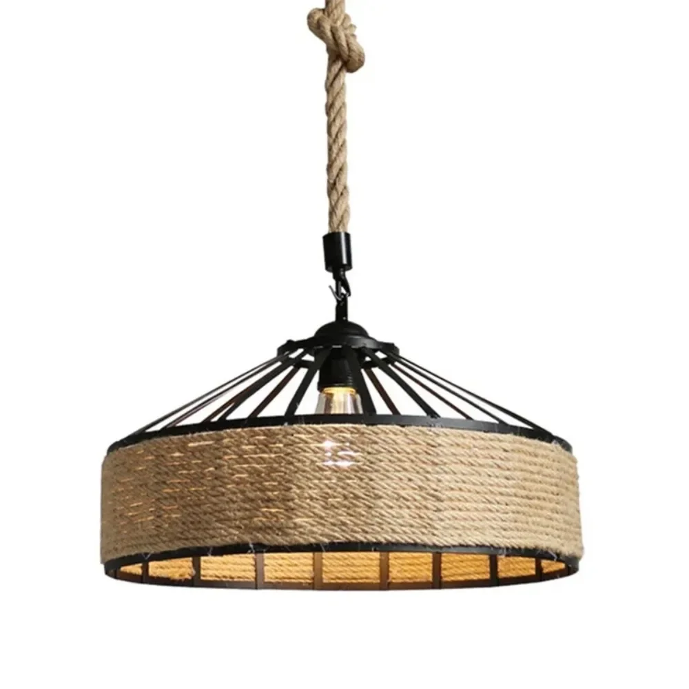 JOYINLED 30/40CM Vintage Hemp Rope Pendant Light E27 Rustic Hanging Lamp for Corridor Bedside Dining Table Office Playroom Decor