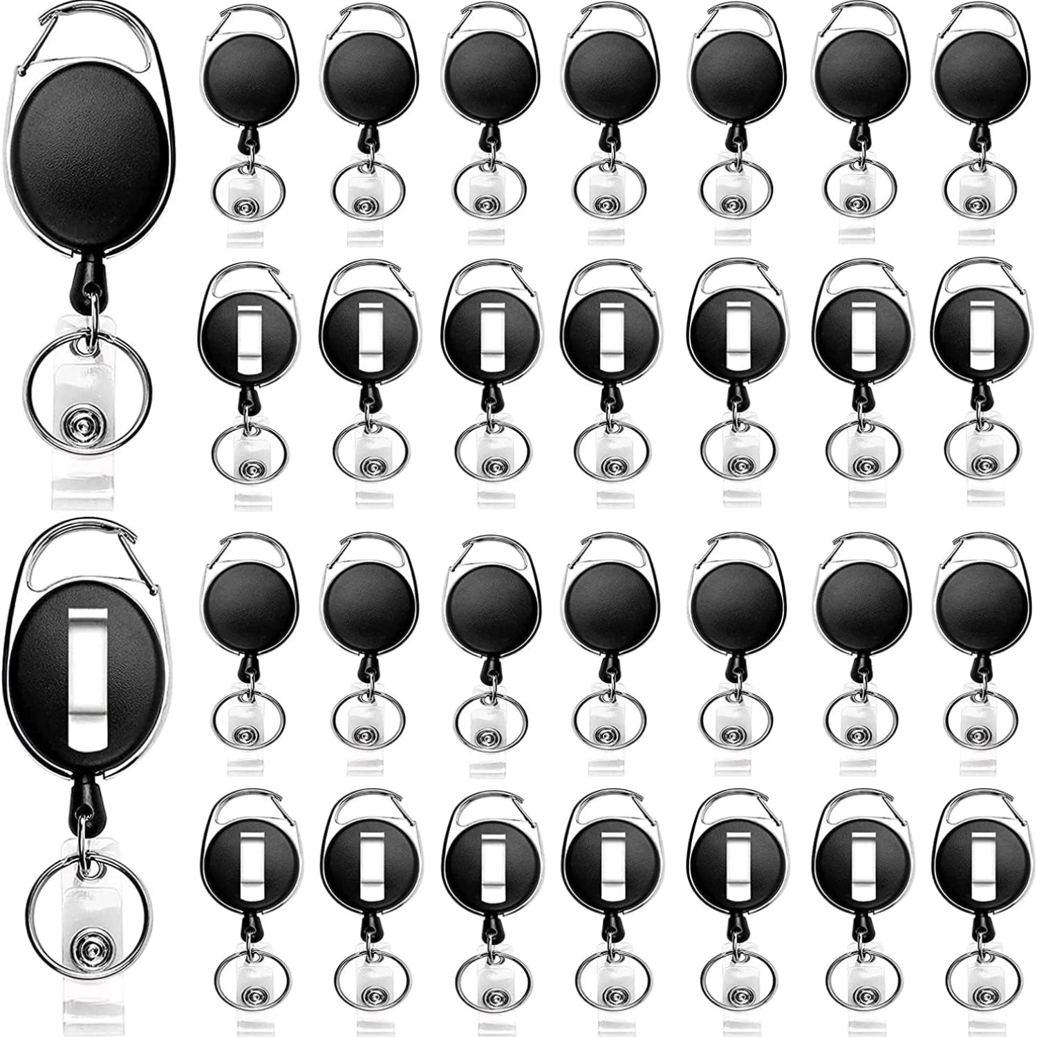 30Pcs ractable Keychain Heavy Duty Carabiner Badge Holder Carabiner ID Badge Clip Reel Retractable Cord Bag Key Ring Car Pendant