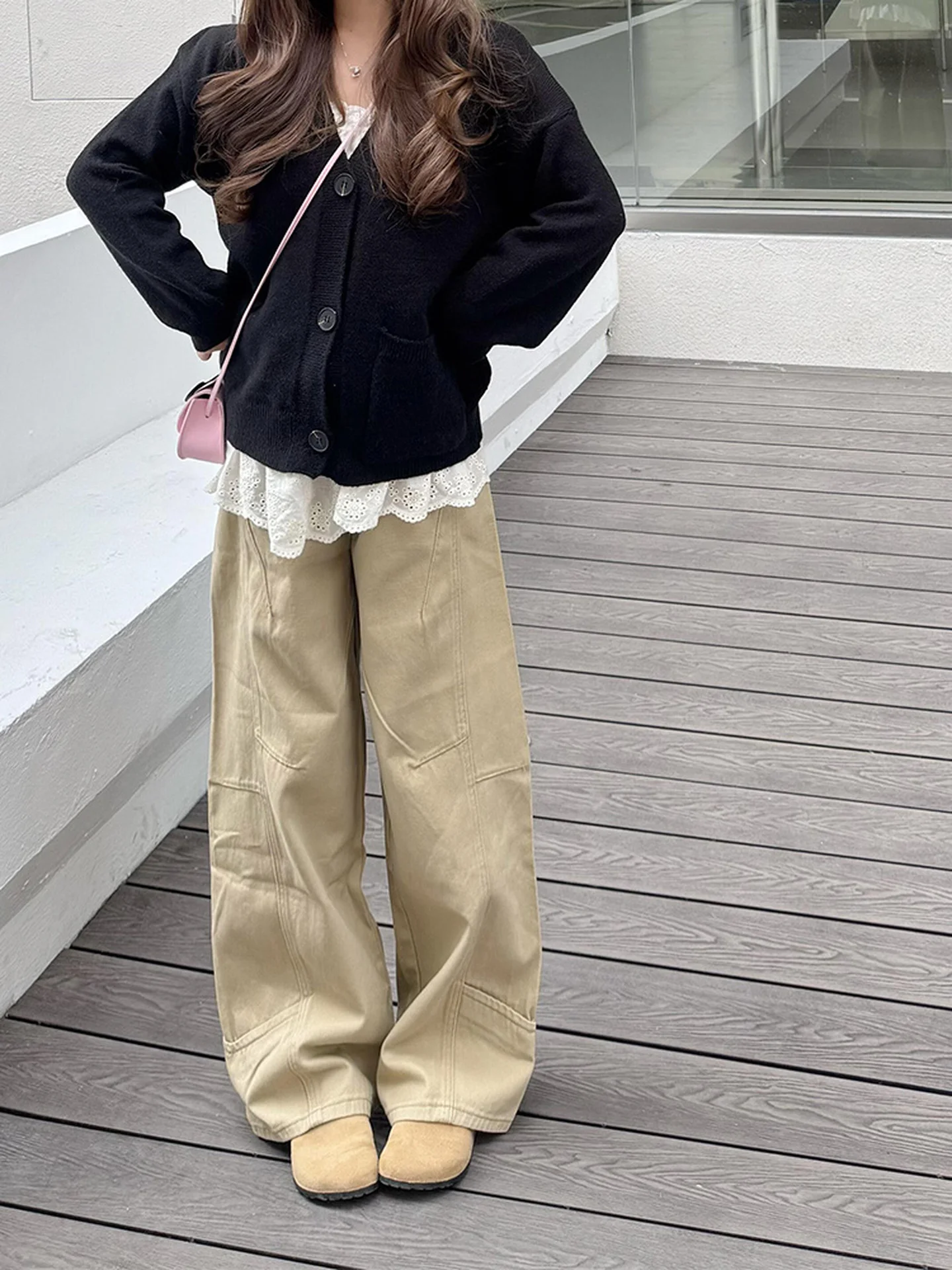 Hohe Taille Breite Bein Casual Denim Jeans frauen Khaki Farbe Gerade Geschnitten Hosen Herbst Winter Neue Sle Retro Taille Jeans