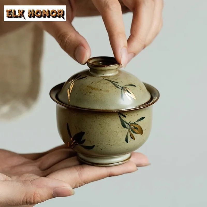100ml Antique Kiln Change Hand Drawn Orchid Gaiwan Tea Tureen Tea Bowl With Lid Kit Tea Brewing Cover Bowl Tea Items Ornaments