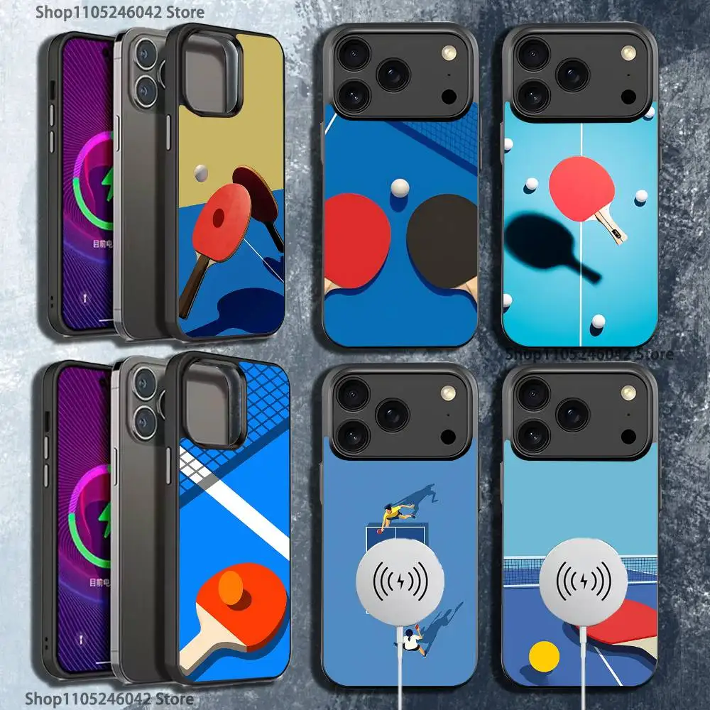 

Table Tennis Racket Ping Pong Magnetic Wireless Charging Black Phone Case For iPhone 17,16,15,14,13,12,11Pro,Max,Plus,Mini,SE4,E