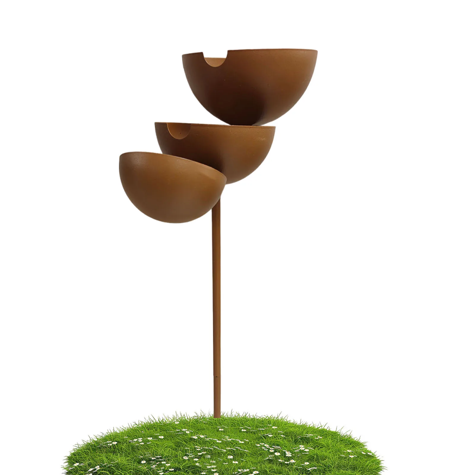 3-Layer Rain Catcher Bird Bath with Metal Stake Bee Water Station Bird Water Feeding Bowl for Outdoors Garden Yard Decoration
