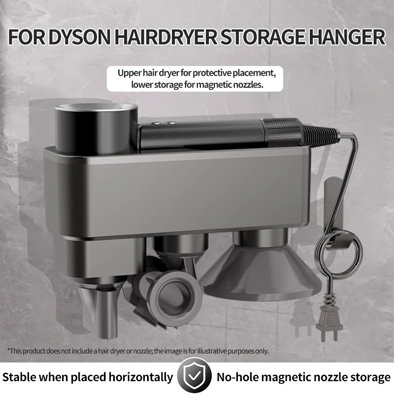 Hair Dryer Stand for Dyson Wall Mount Holder with Hand Dryer Function 6 Nozzle Storage No Drill