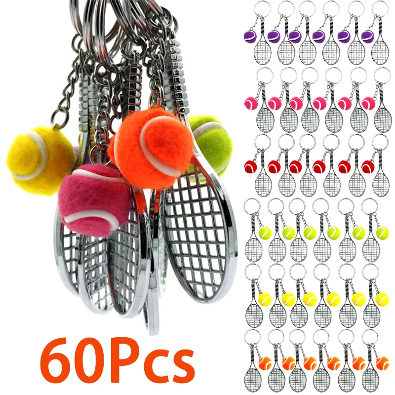 60Pcs I Love Tennis Player Key Chain Mini Tennis Ball Girl Keyring Sports Charms Women Jewelry Accessories Pendant Gifts Fashion