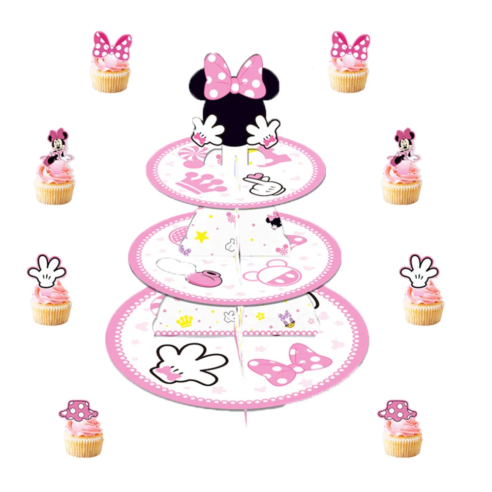 

NewDisney Minnie Mickey Mouse Cake Stand Party Decorations For Baby Shower Kids Favors Cake Flag Anniversaire Party Cake Supplie