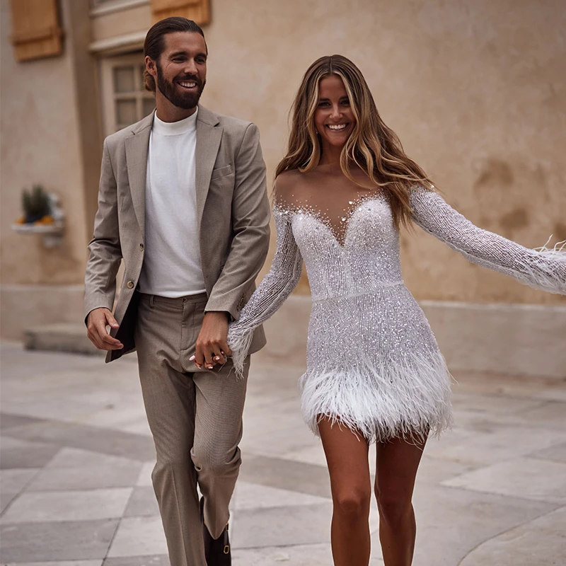 

Luxury Sweetheart Neck Mermaid Evening Dresses Off the Shoulder Sleeves Feather Prom Dresses Customized Robe De Mariée