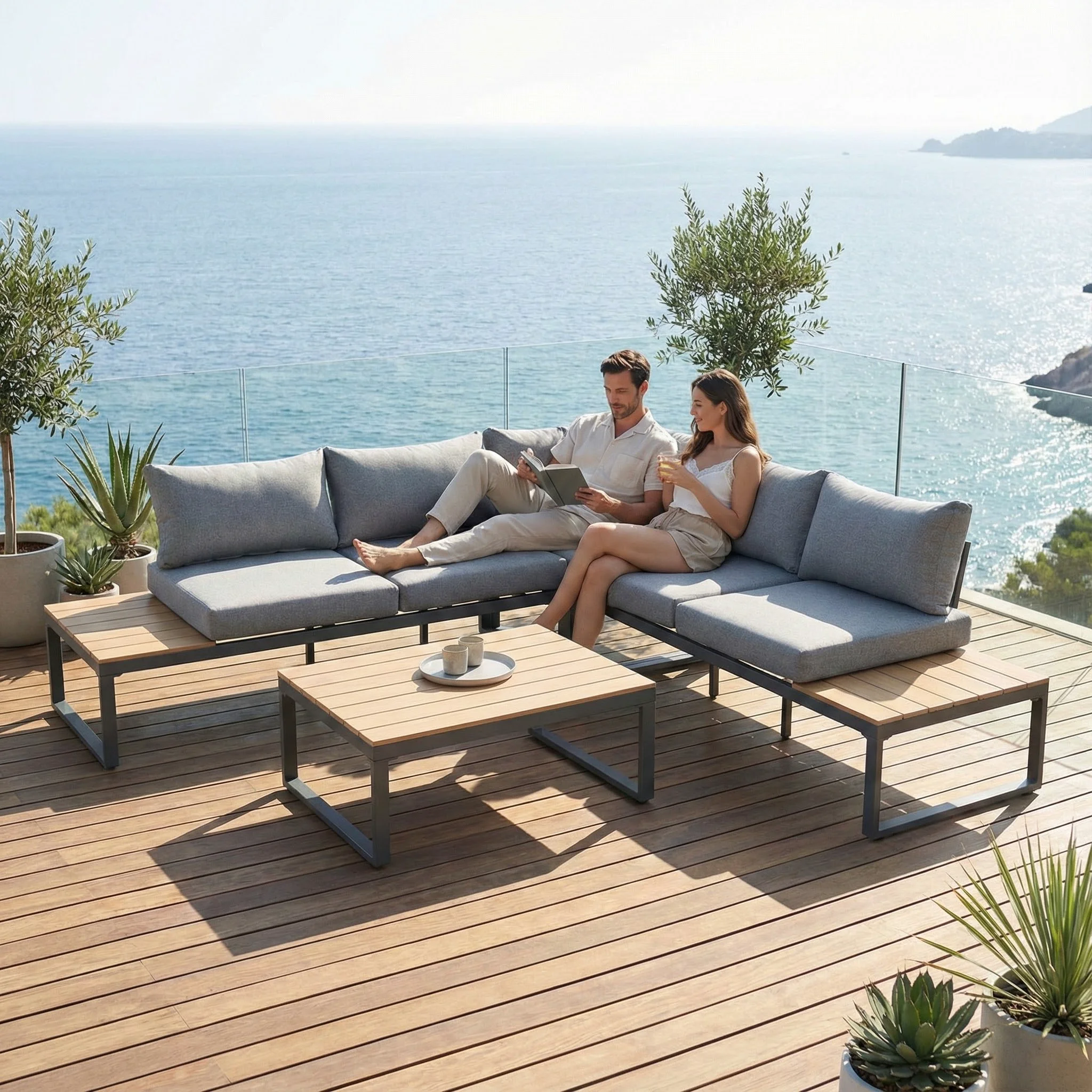 

Durable Modern Aluminum Outdoor Sofa Set Corner & Conversation Set Garden Patio Hotel Courtyard Furniture