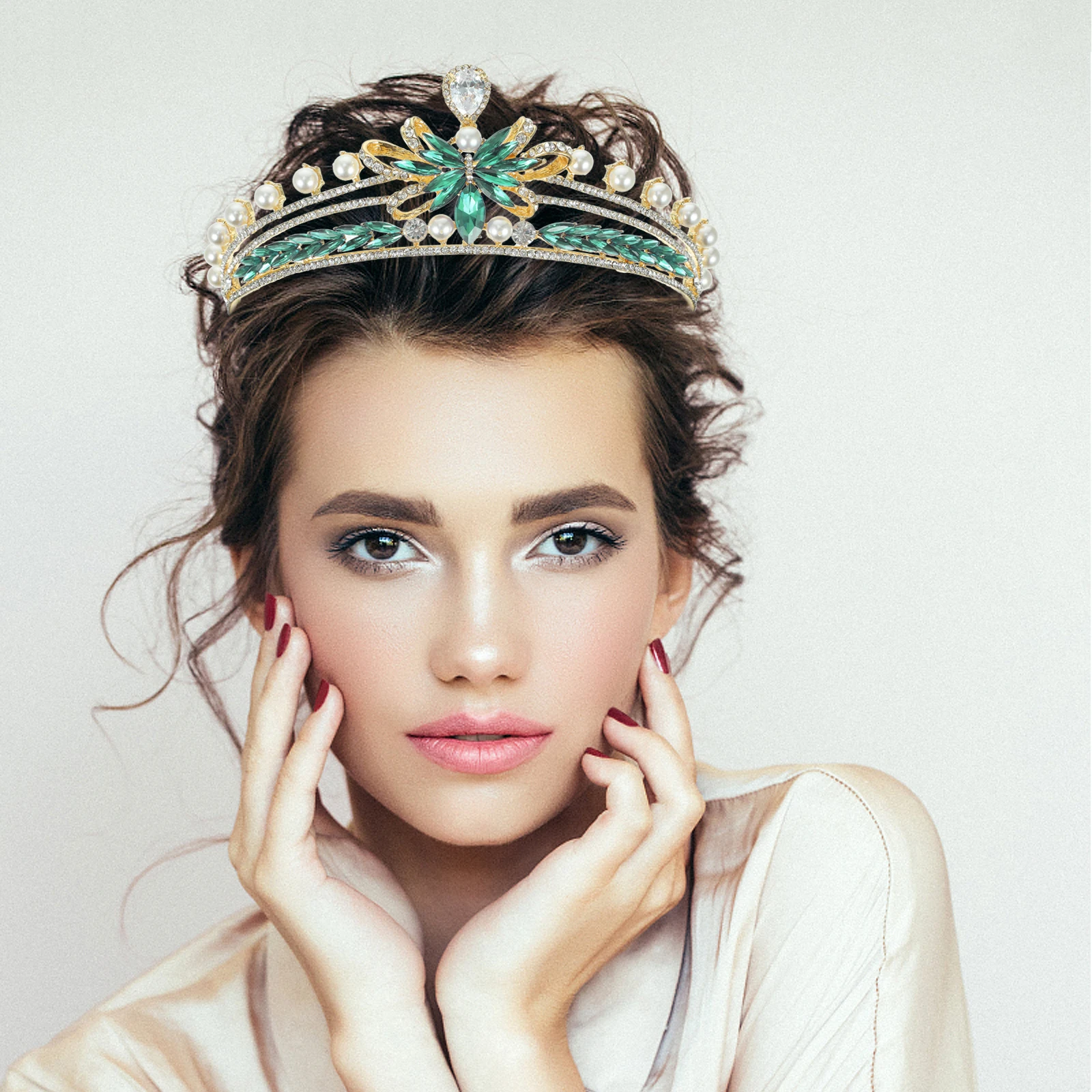 

Pearl Rhinestone Crown Headb Bridal Hair Accessories Women Wedding Engagement Party Pearl Decor Alloy Material