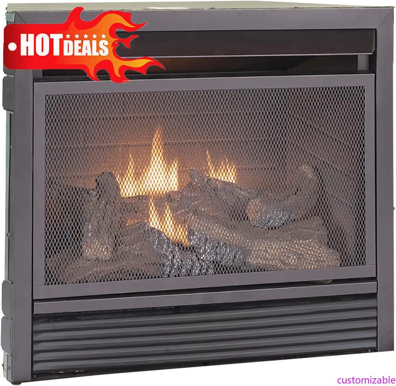 

Customizable Ventless 26,000 BTU Heats 1,350 Square Feet Dual Fuel No-Clearance Gas Fireplace Insert With Remote Control, Black