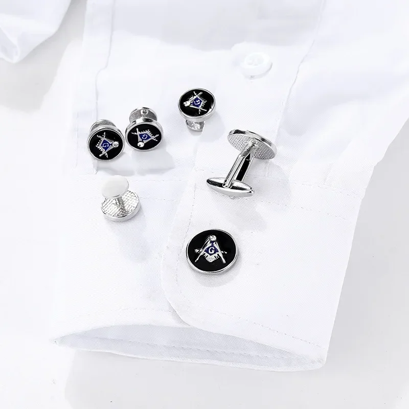 New Retro French Cufflinks Men\'s Banquet Suit Shirts Accessories Personality Round Crystal Masonic Cuff Links Gifts for Men