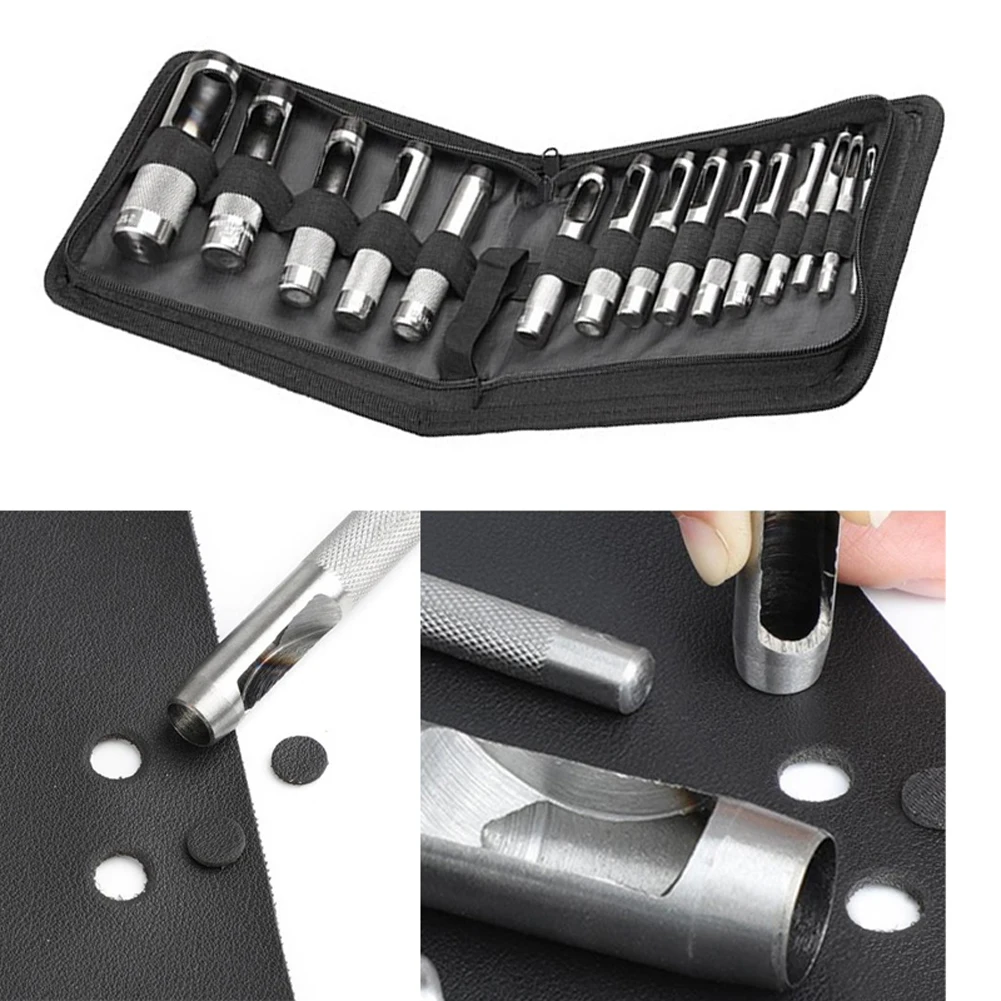 

12/15PCS 3-19mm Leather Hole Punch Leather Craft Hollow Hole Punch For Belt Watch Band Gasket Round Leather Punching Tool