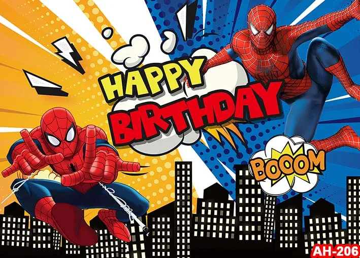 Spider Man Party ฉากหลังแบนเนอร์ Superhero Theme เด็กวันเกิดการถ่ายภาพโปสเตอร์สตูดิโอผนังตกแต่งพื้นหลัง