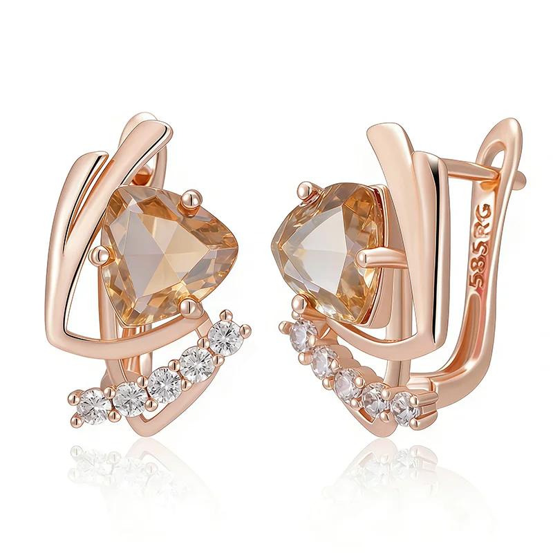 Wbmqda 18*12mm Brown Stone Drop Earrings For Women 585 Rose Gold Color Fine Holiday Jewelry Accessories
