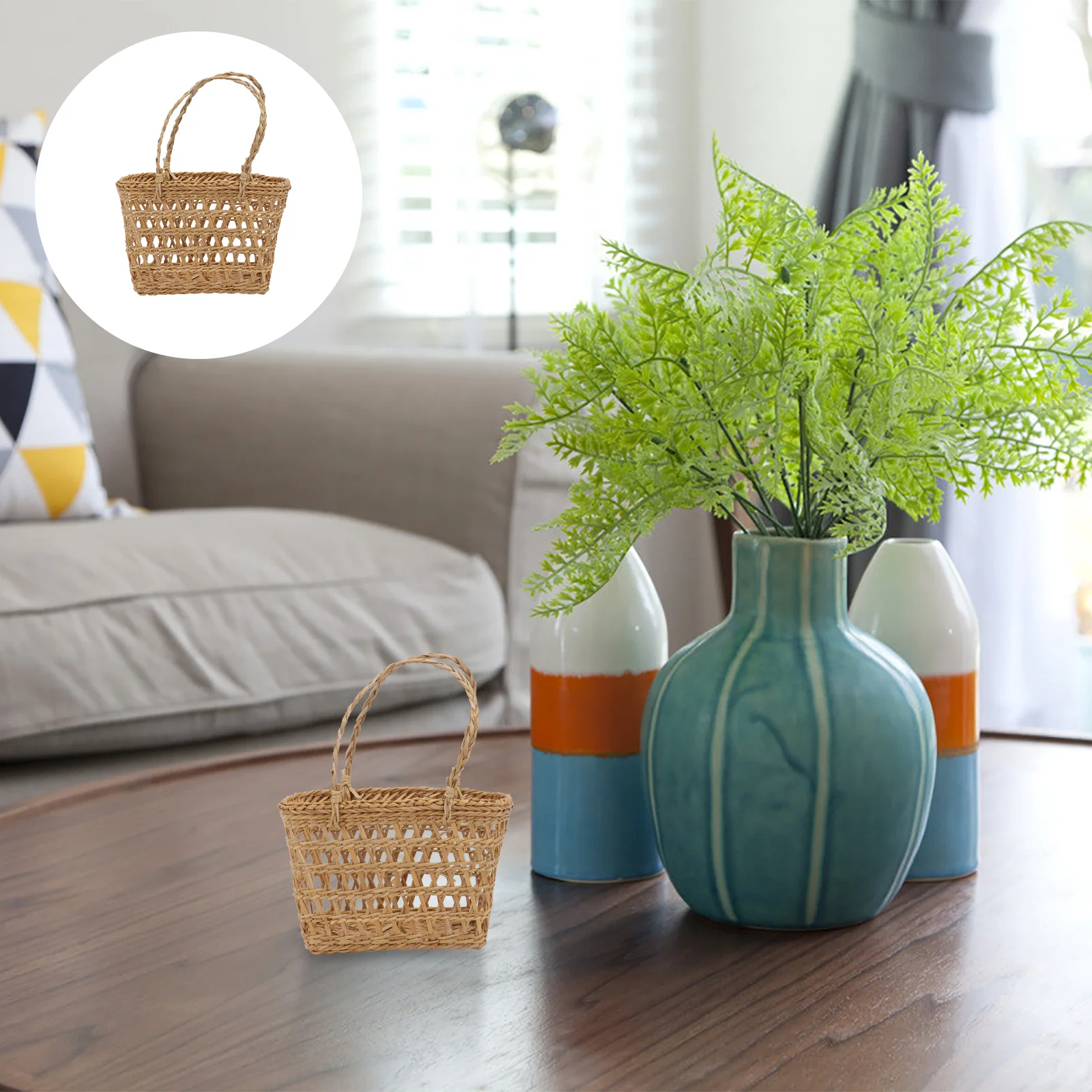 

2Pcs Natural Rattan Woven Basket Handmade Flower Storage Container Khaki Decor for Home Basket Storage Container