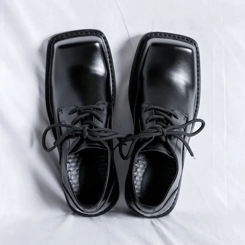 

Luxury Men Black Fashion Casual Leather Square Shoes Dress Height Increasing Loafers Spring Autumn Designer Shoes Wedding Shoes