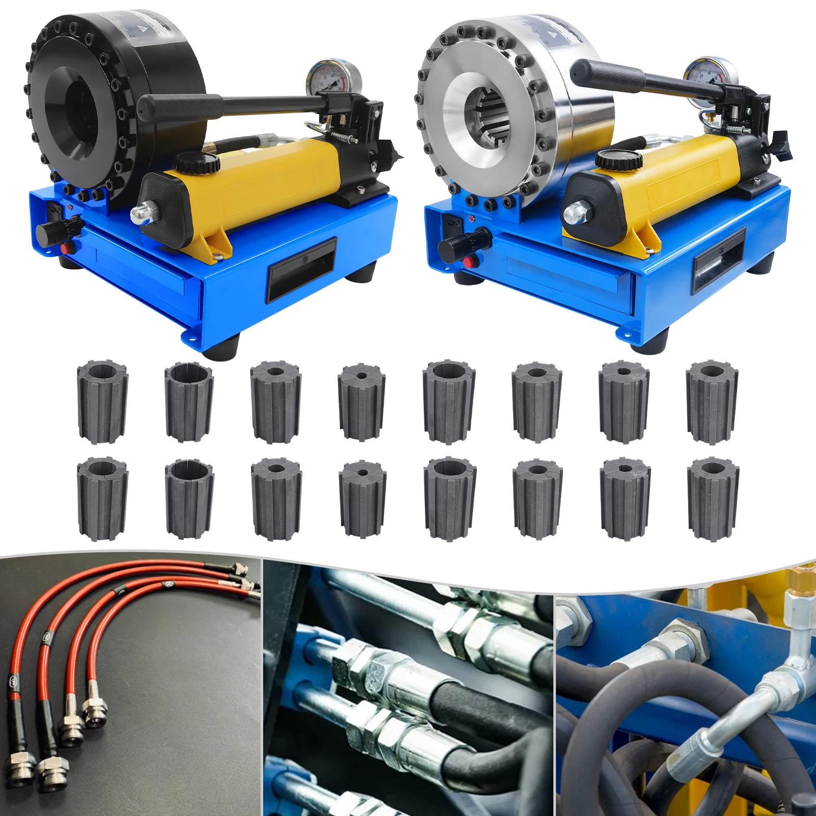 

Black/Silver Hose Crimper with 8 Sets of Dies,45#Steel Hand Hydraulic Hose Crimping Tool 10/12/16/19/23/27/31mm for Industries