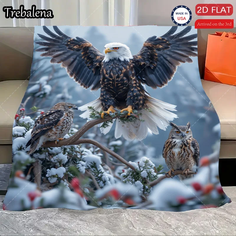

Flannel Blanket-Soft Lightweight All-season Eagle Owl and Bird Print Soft Cozy Baby Blanket for Winter