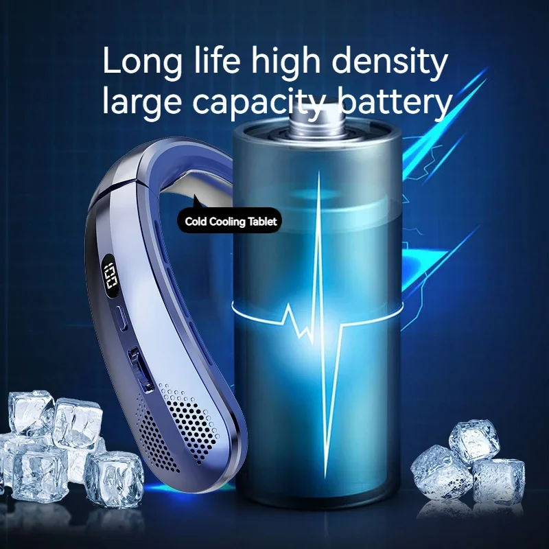 Ventola da collo portatile con impostazioni di velocità 100 regolabili, USB ricaricabile, ricarica rapida di tipo C, dispositivo di raffreddamento indossabile per lo sport,