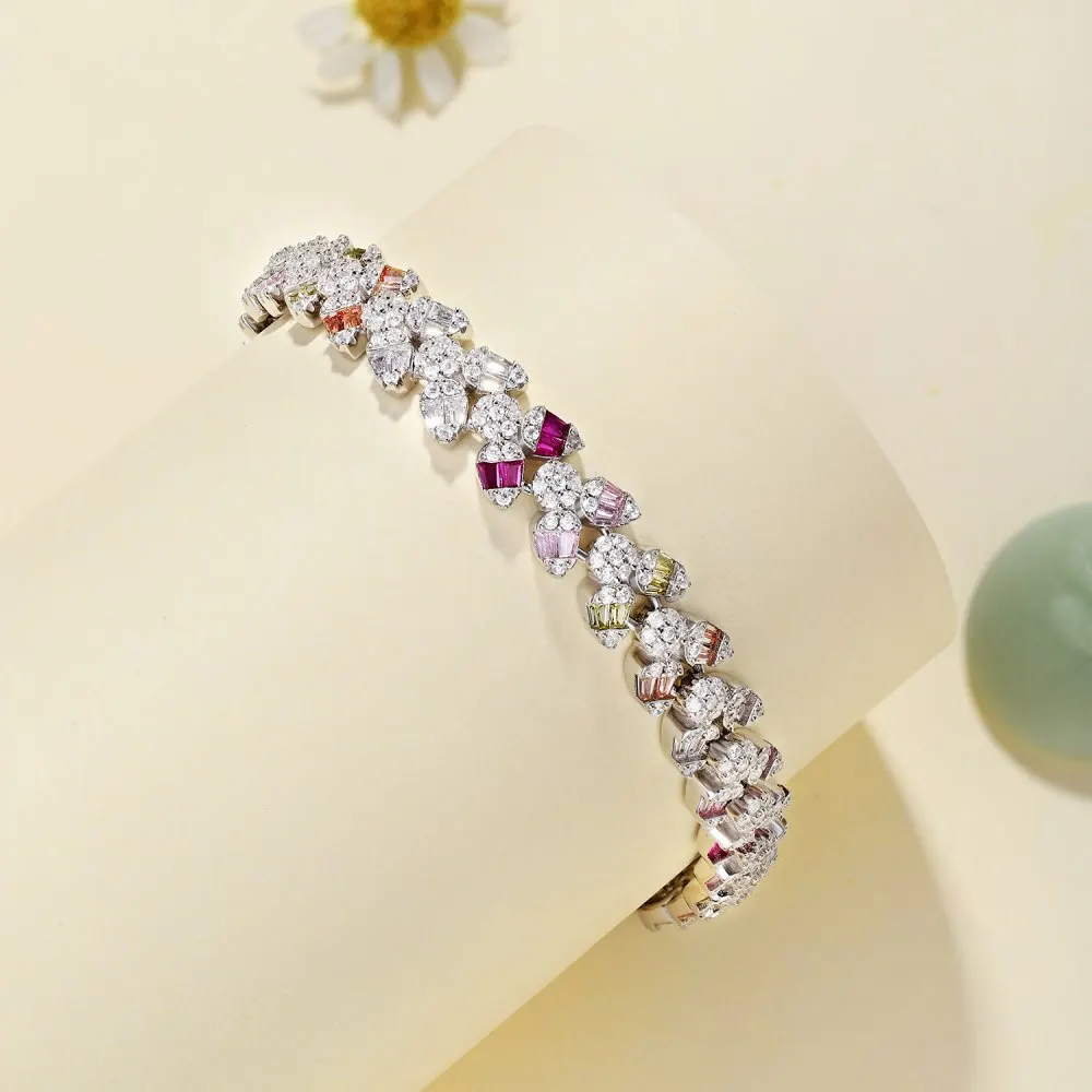 Iced Out s925 Sterling Silver Bracelet Jewelry Set Cz Cubic Zirconia Colorful Pink Stone Diamond Tennis Bracelets Women