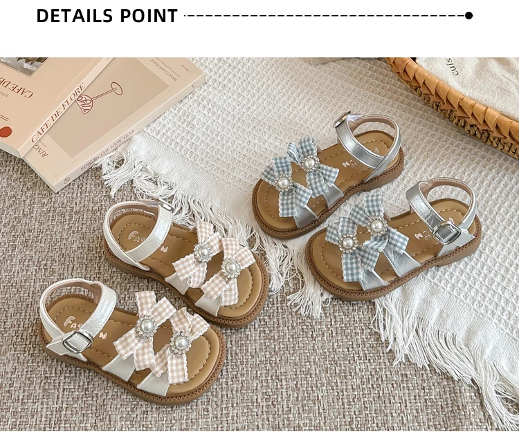 Mädchen Freizeitsandalen mit süßen Schleifen, offene Zehenpartie, Prinzessinnenschuhe, modische weiche Sohle, Sommer 2026 Neu, Kinder Strandschuhe, rutschfest – Detail 2