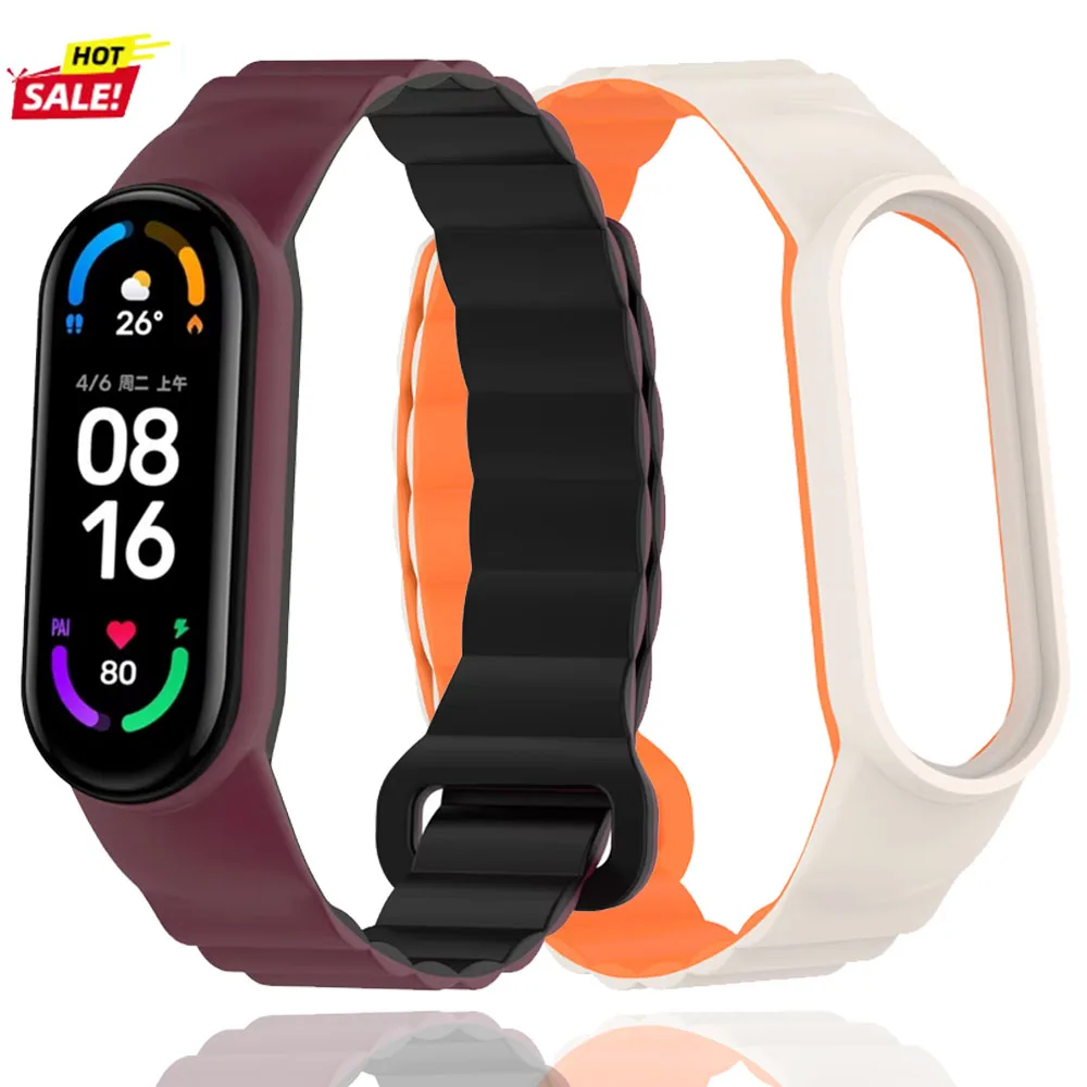 Sports Silicone Magnetic Strap For Xiaomi Mi Band 10 9 8 Comfortable Breathable Bracelet Wristband Mi Band 7 6 5 4 3 Watchband