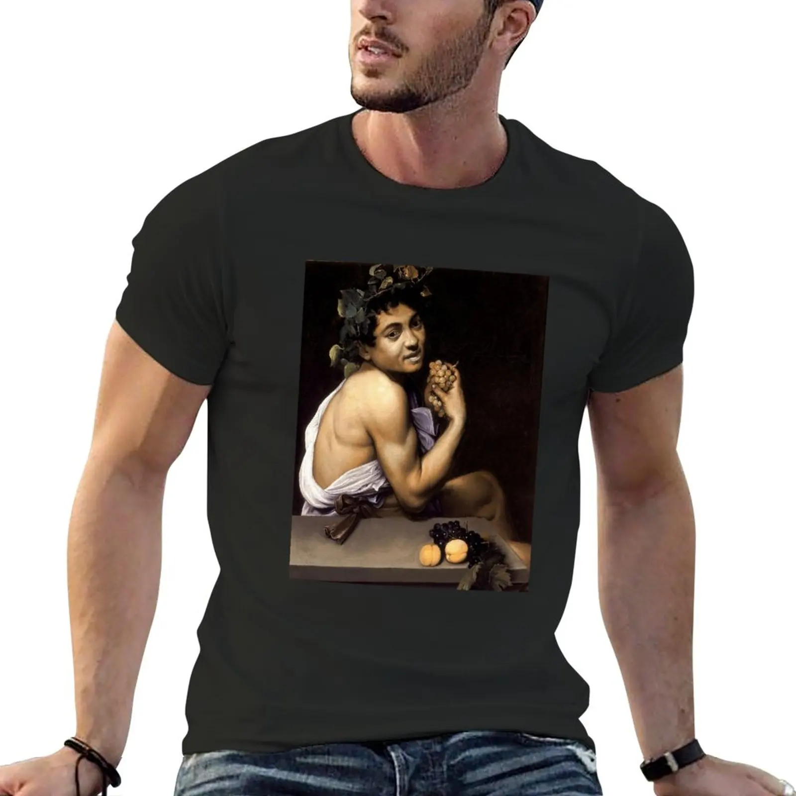 New Young Sick Bacchus Caravaggio T-Shirt Aesthetic clothing Short sleeve fitted t shirts for men