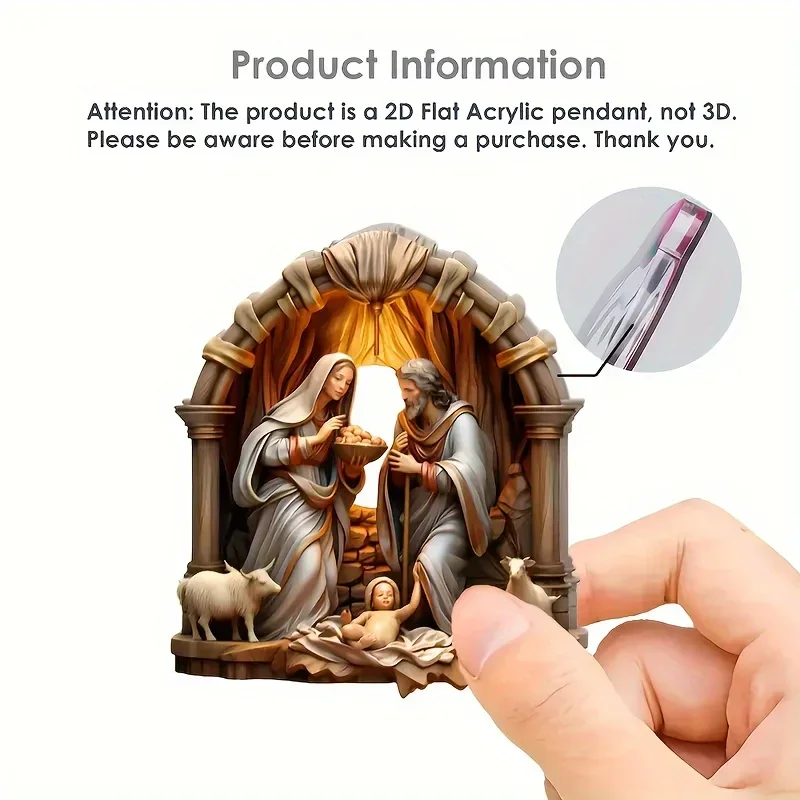2026-Christmas Tree Jesus Pendant Ornament Family Prayer Scene Pendant Bright Colored Car Decoration Pendant Home Decorations