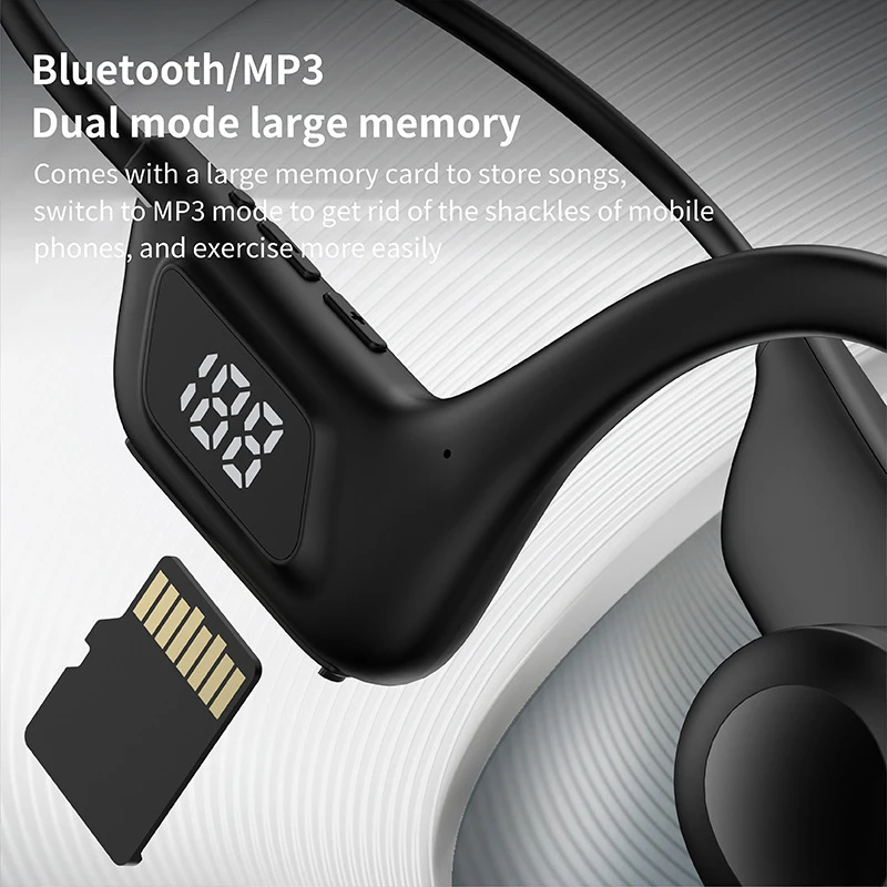 Wireless Bluetooth Earphone Air Conduction With Mic MicroSD Card Slot Waterproof Sport Headsets For Running Swimming