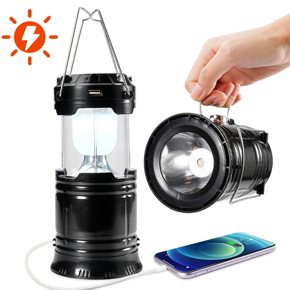 Portable LED Camping Light 360° Solar Flashlight USB Rechargeable Lantern Outdoor Power Bank Emergency Tent Flood Searchlight