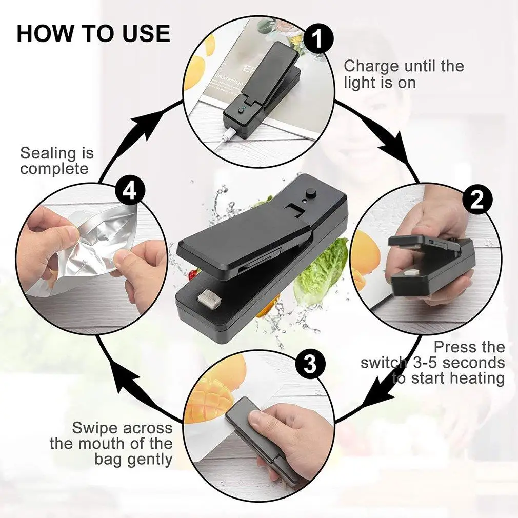 Mini Bag Sealer 2-in-1 Portable Heat Sealers Rechargeable Handheld Vacuum Heat Sealers &Cutter for Plastic Bag Storage Food