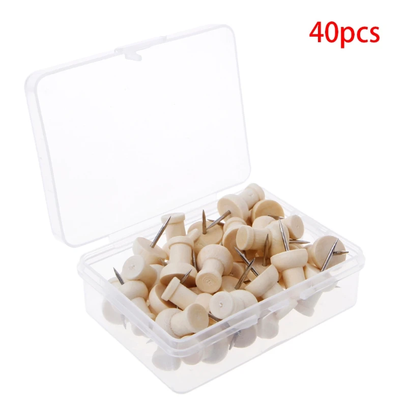 40 Pcs Wooden Thumbtack for Creative Decorative Drawing Push Pins  for Head  Drop Shipping